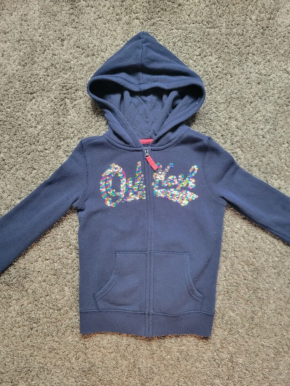 OshKosh B'gosh Navy Hoodie with Multicolor Sequin Logo Size 4/5T
